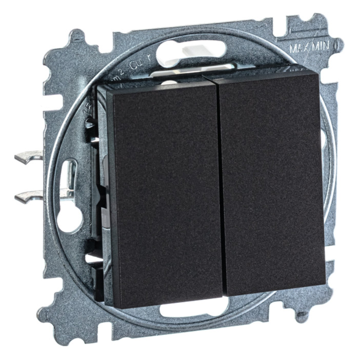 Выключатель двухклавишный ABB LEVIT, антрацит // дымчатый черный, 2CHH590545A6063