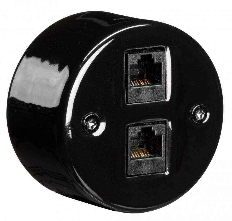 Розетка телефонная компьютерная RJ11+RJ45 Fontini DO, открытый монтаж, черный, 33708272