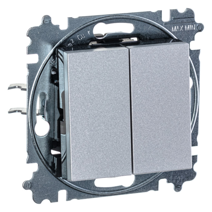 Выключатель двухклавишный ABB LEVIT, серебро // дымчатый черный, 2CHH595245A6070