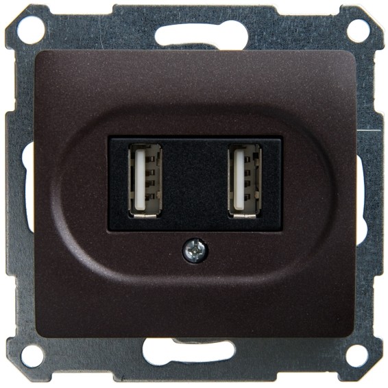 Розетка 2xUSB Schneider Electric GLOSSA, скрытый монтаж, шоколад, GSL000832