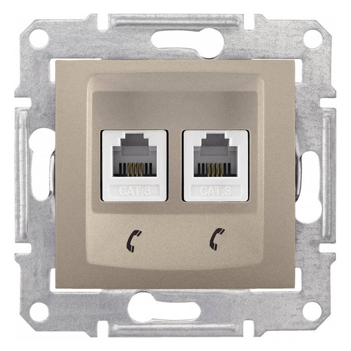 Розетка телефонная 2xRJ11 Schneider Electric SEDNA, скрытый монтаж, титан, SDN4201168