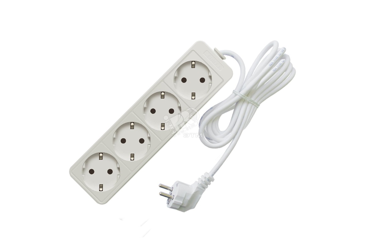 Удлинитель бытовой ТМ Союз 2200 Вт с заземлением 4 гнезда ПВС 3м