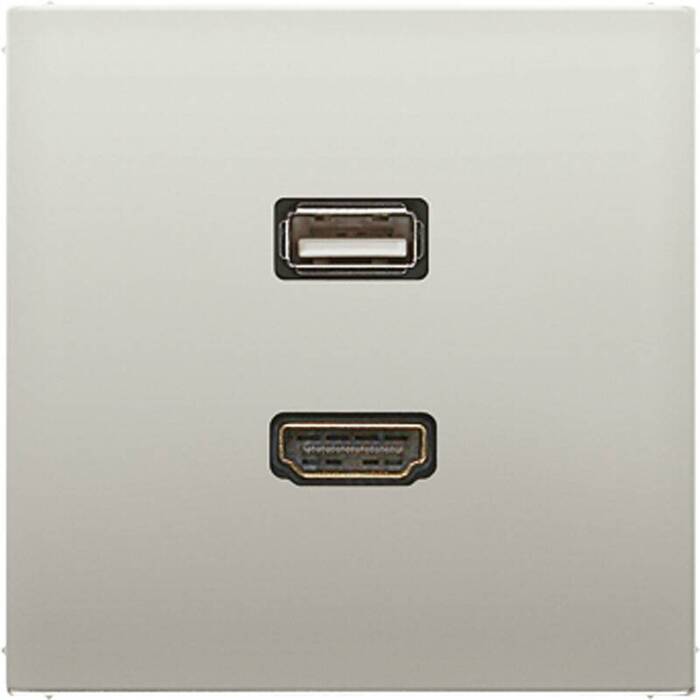 Розетка HDMI+USB Jung LS METAL, скрытый монтаж, стальной, MAES1163