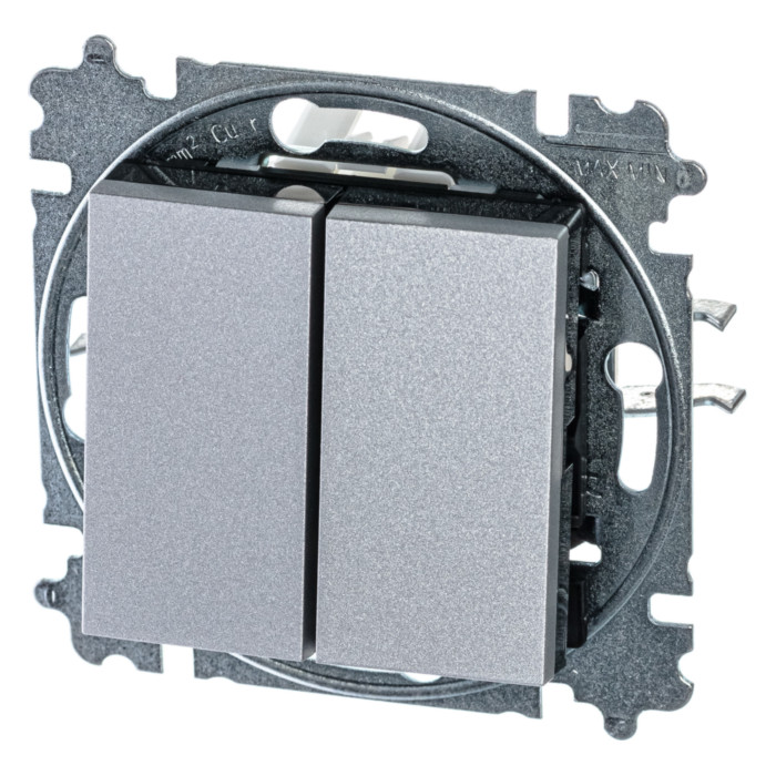 Выключатель двухклавишный ABB LEVIT, серебро // дымчатый черный, 2CHH590545A6070