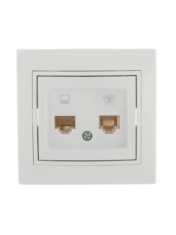 Розетка компьютерная + телефонная 2-м СП Mira RJ45 + RJ11 бел./бел. LEZARD 701-0202-143