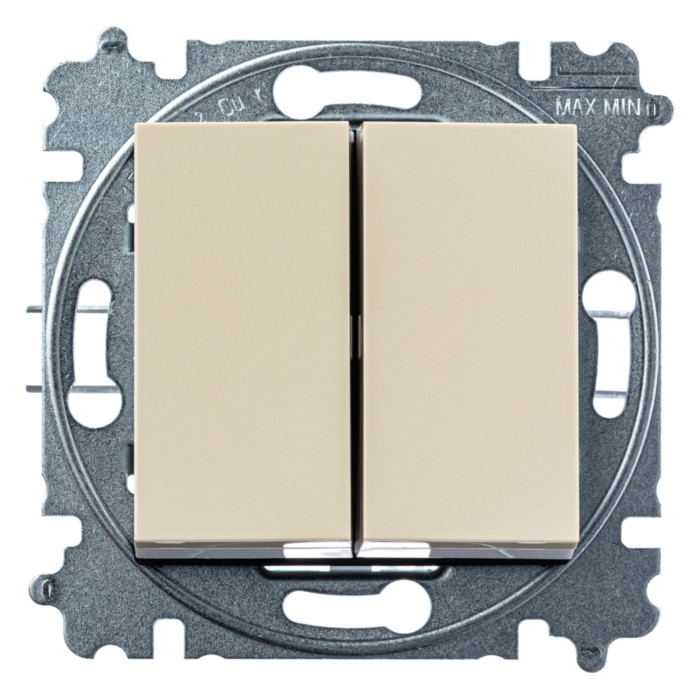 Выключатель двухклавишный ABB LEVIT, слоновая кость // белый, 2CHH590545A6017