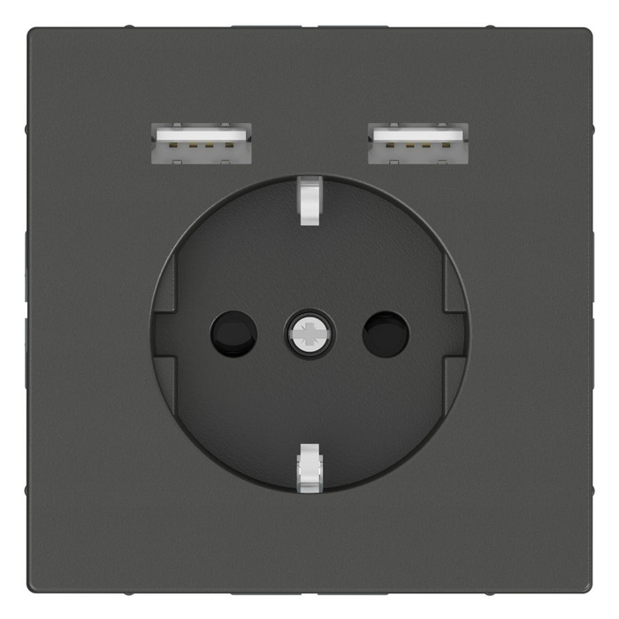 Розетка с 2xUSB Schneider Electric MERTEN D-LIFE, скрытый монтаж, с заземлением, антрацит, MTN2366-6034