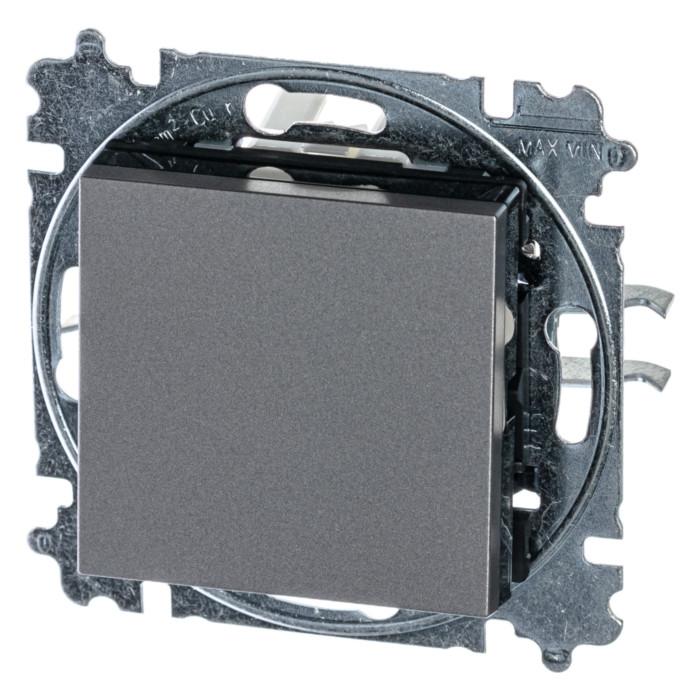 Выключатель одноклавишный ABB LEVIT, сталь // дымчатый черный, 2CHH590645A6069