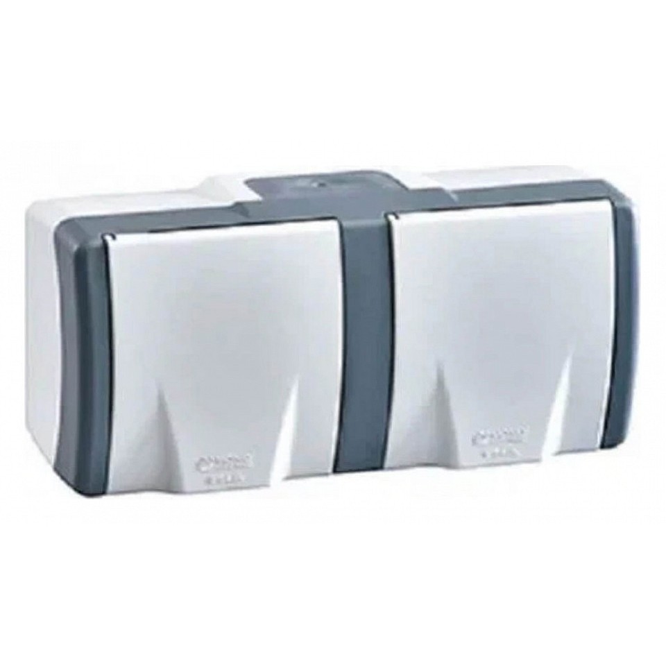 Розетка двойная влагозащищенными без заземлением и крышкой Mono Electric Octans IP54 154-020006-121