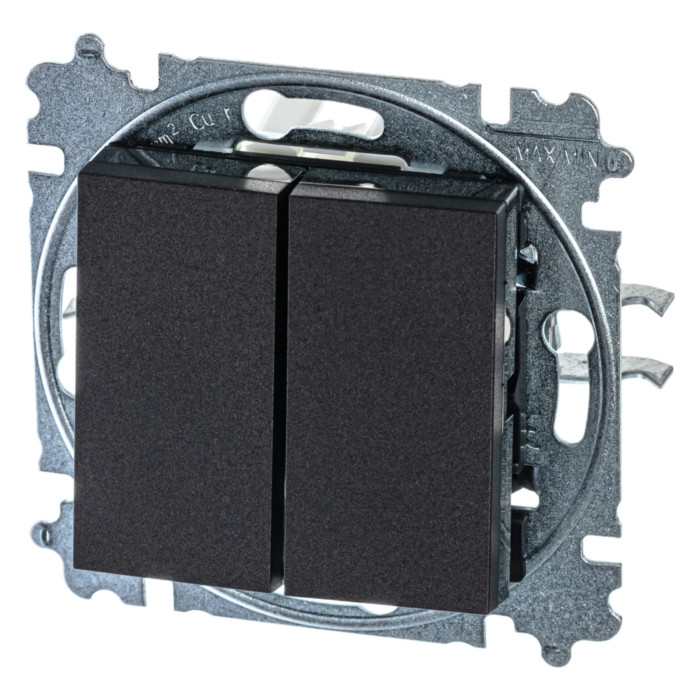 Выключатель двухклавишный ABB LEVIT, антрацит // дымчатый черный, 2CHH590545A6063