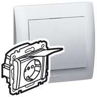 Розетка 1-м СП Galea Life 16А IP44 2P+E немецк. стандарт винт. клеммы с бел. лицев. панелью механизм бел. Leg 775924