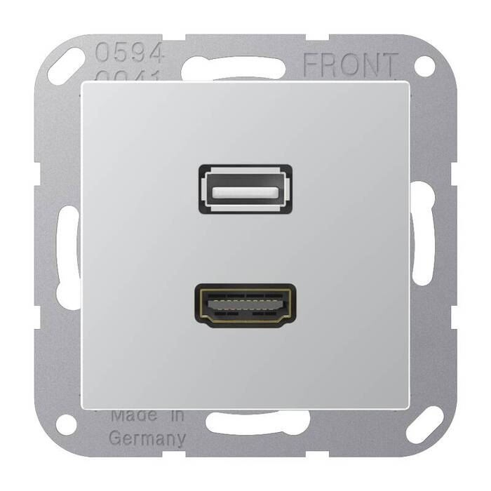 Розетка HDMI+USB Jung А-СЕРИЯ, скрытый монтаж, алюминий, MAA1163AL