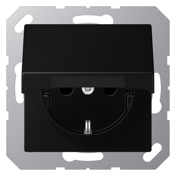 Розетка Jung A 500, скрытый монтаж, с заземлением, с крышкой, черный матовый, A1520BFKLSWM