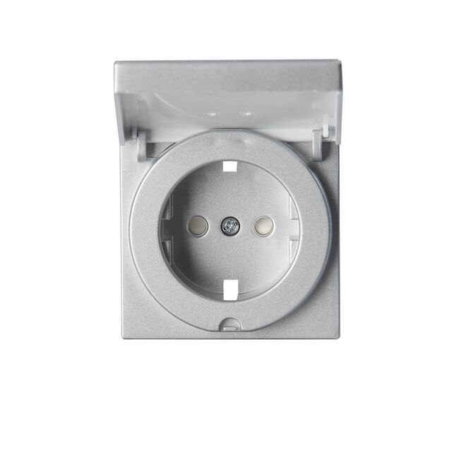 Накладка на розетку ABB IMPRESSIVO, скрытый монтаж, с заземлением, , со шторками, алюминий, 20ECK-83