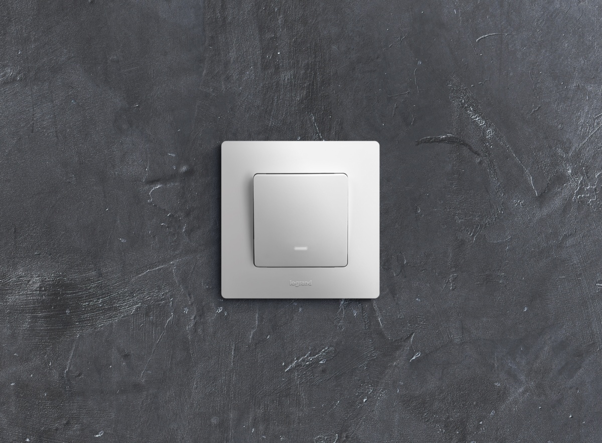 Выключатель одноклавишный, с подсветкой, безвинтовые зажимы 10АХ, белый