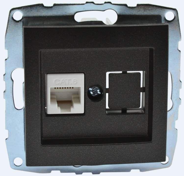 Розетка компьютерная Rj45 Cat6 механизм Mono Electric Despina/ Larissa графит 500-002005-125
