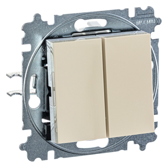 Выключатель двухклавишный ABB LEVIT, слоновая кость // белый, 2CHH590545A6017