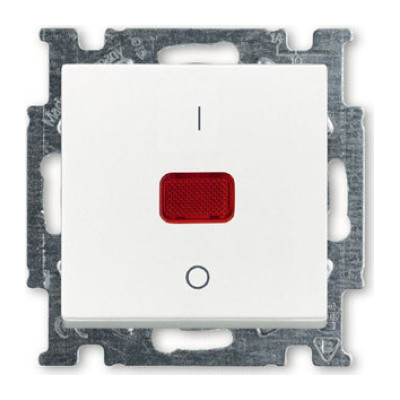 Выключатель одноклавишный двухполюсный ABB BASIC55 с подсветкой, альпийский белый, 2CKA001020A0089