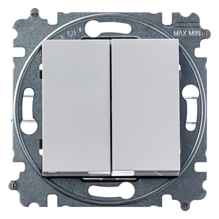 Выключатель двухклавишный ABB LEVIT, серый // белый, 2CHH595245A6016