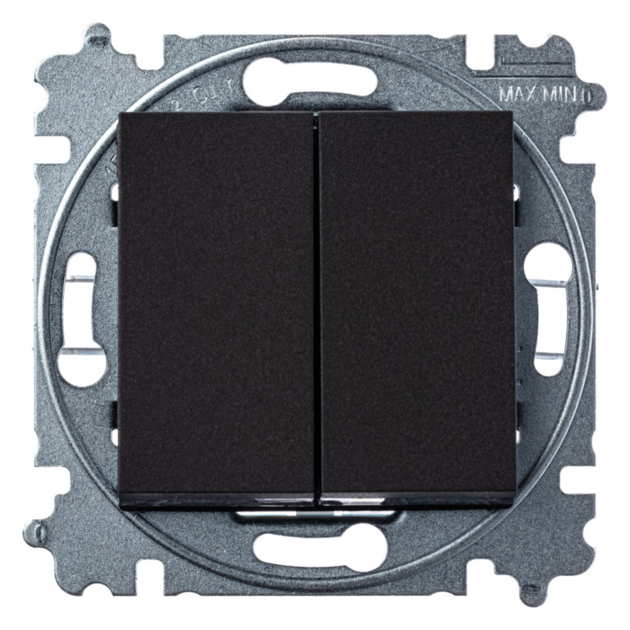 Выключатель двухклавишный ABB LEVIT, антрацит // дымчатый черный, 2CHH590545A6063