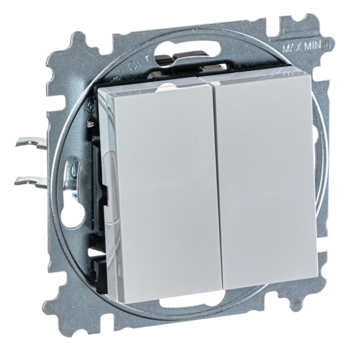 Выключатель двухклавишный ABB LEVIT, серый // белый, 2CHH590545A6016