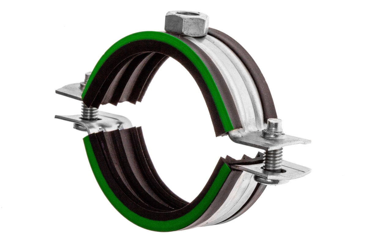 Хомут сантехнический Mayer д/труб 2  1/2 (74-80мм) гайка М10 и уплотн. с зел.полосой