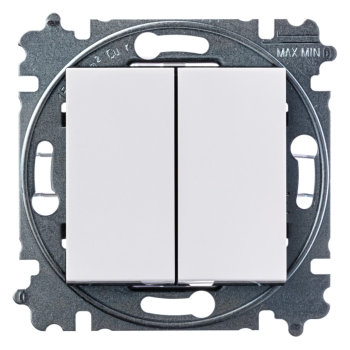 Выключатель двухклавишный ABB LEVIT, белый // дымчатый черный, 2CHH590545A6062