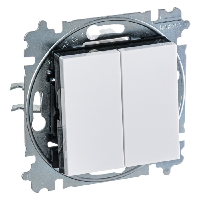 Выключатель двухклавишный ABB LEVIT, белый // дымчатый черный, 2CHH590545A6062