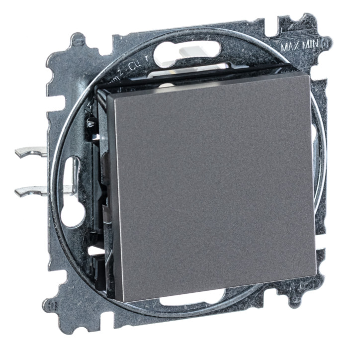 Выключатель одноклавишный ABB LEVIT, сталь // дымчатый черный, 2CHH590645A6069