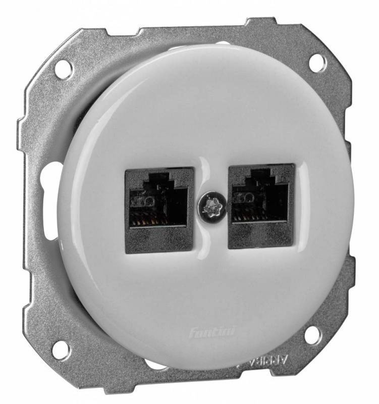 Розетка телефонная 2xRJ11 Fontini DO, скрытый монтаж, белый, 34706172