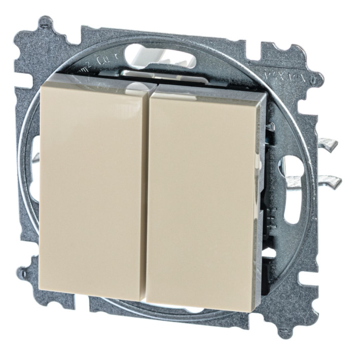 Выключатель двухклавишный ABB LEVIT, слоновая кость // белый, 2CHH590545A6017