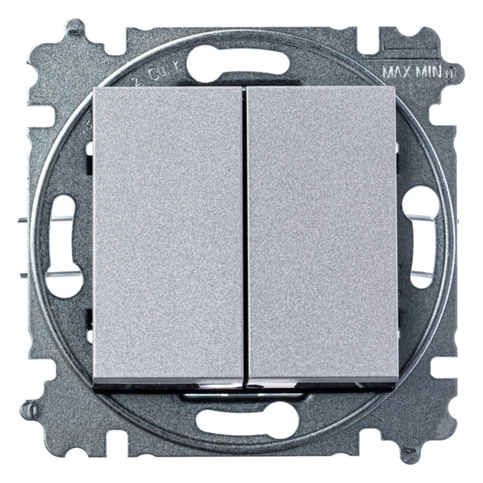 Выключатель двухклавишный ABB LEVIT, серебро // дымчатый черный, 2CHH590545A6070