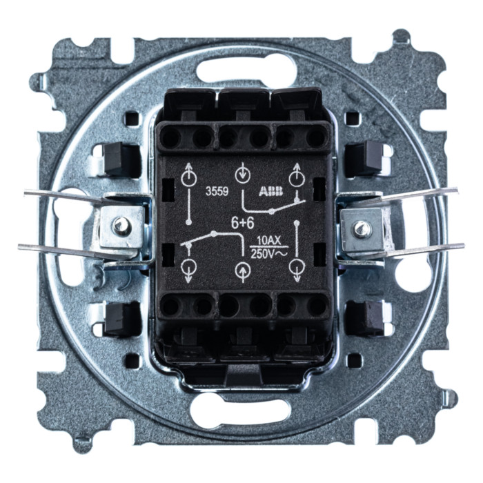 Выключатель двухклавишный ABB LEVIT, серебро // дымчатый черный, 2CHH595245A6070