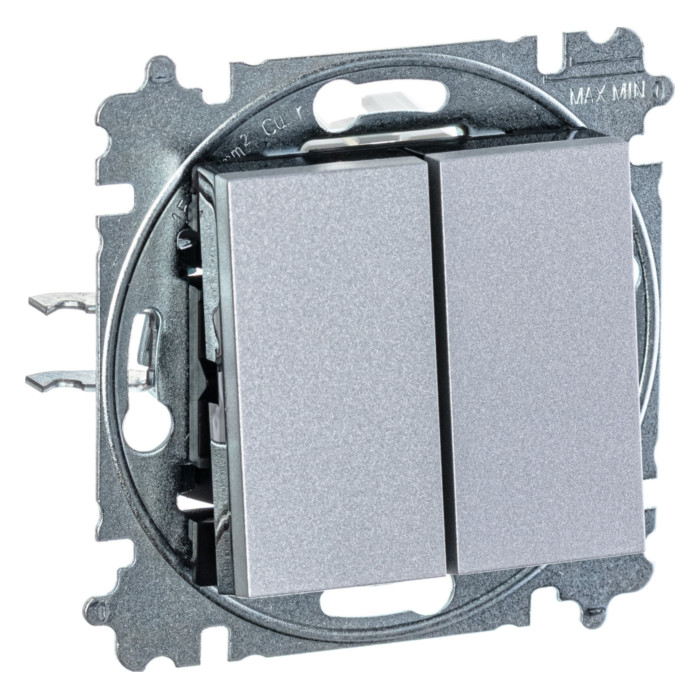 Выключатель двухклавишный ABB LEVIT, серебро // дымчатый черный, 2CHH590545A6070