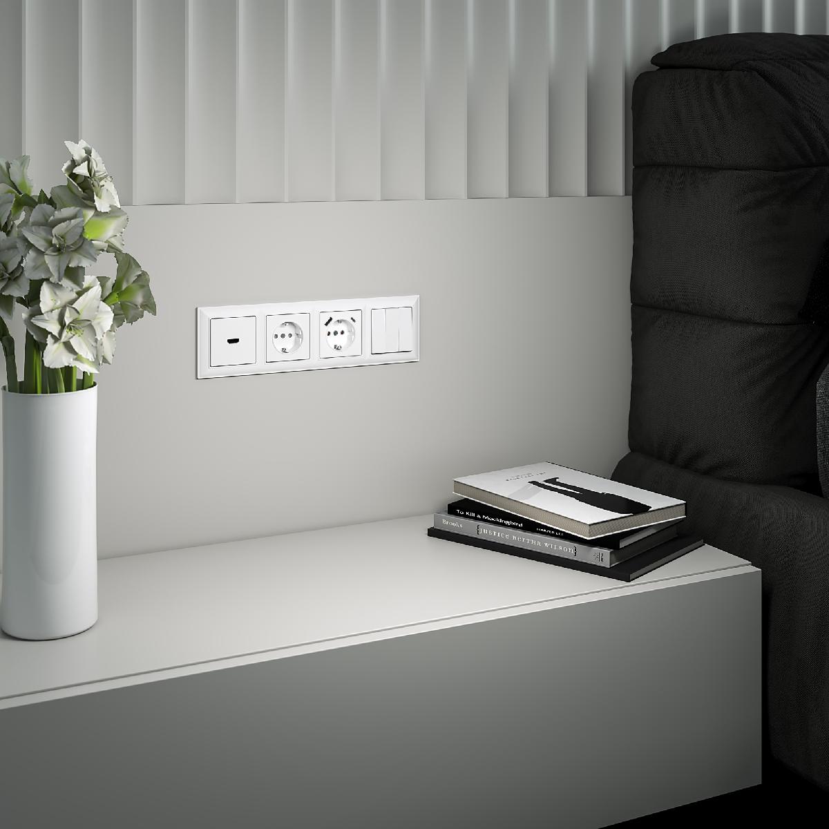 Розетка с заземлением, шторками и USB тип A+C (белый) W1171701