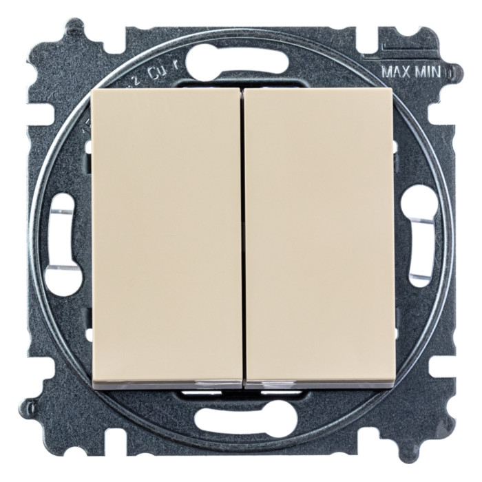 Выключатель двухклавишный ABB LEVIT, слоновая кость // белый, 2CHH595245A6017