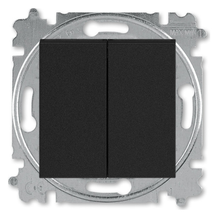 Выключатель двухклавишный ABB LEVIT, антрацит // дымчатый черный, 2CHH595345A6063