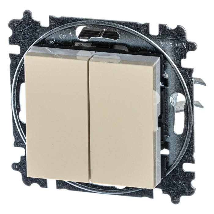 Выключатель двухклавишный ABB LEVIT, слоновая кость // белый, 2CHH595245A6017