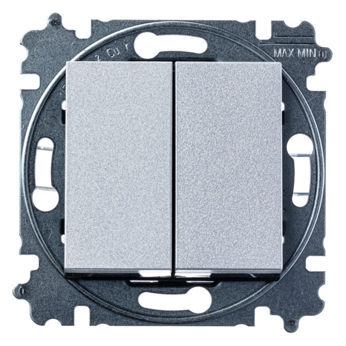 Выключатель двухклавишный ABB LEVIT, серебро // дымчатый черный, 2CHH595245A6070