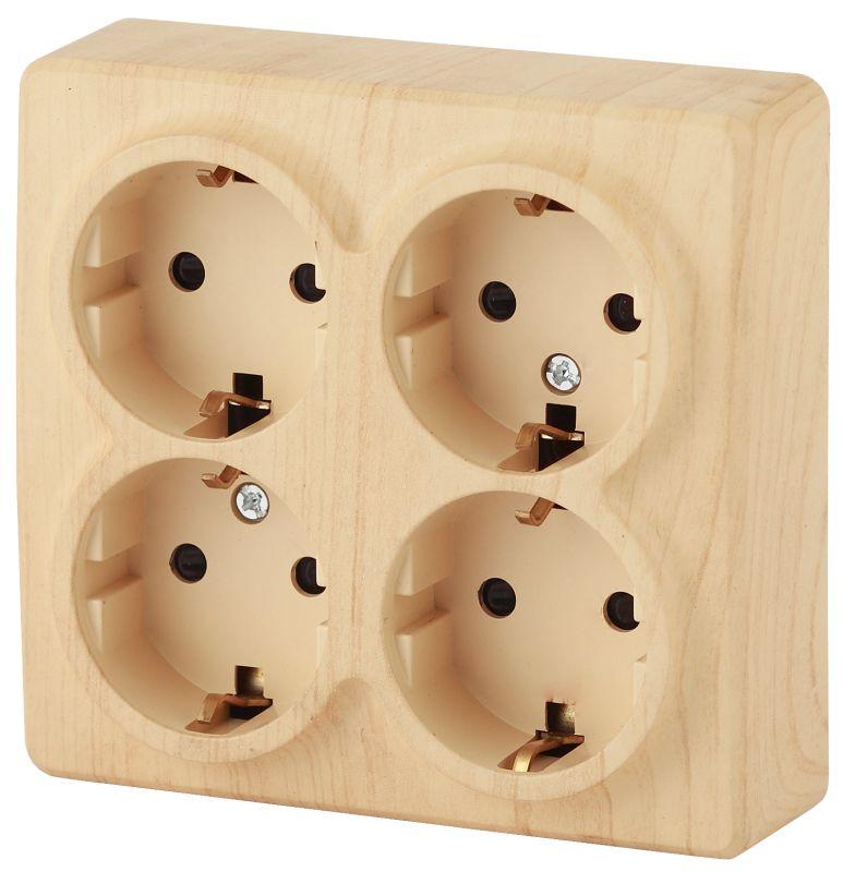 Розетка 4-м ОП Эра Эксперт 11-2211-11 16А IP20 16AX 250В 4х2P+E Schuko защ. шторки сосна Эра Б0020711