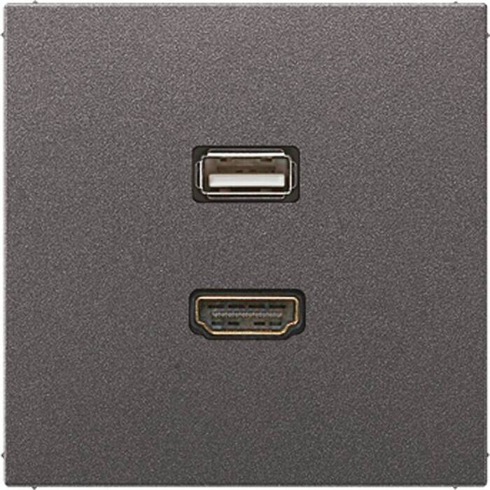 Розетка HDMI+USB Jung LS METAL, скрытый монтаж, антрацит, MAAL1163AN