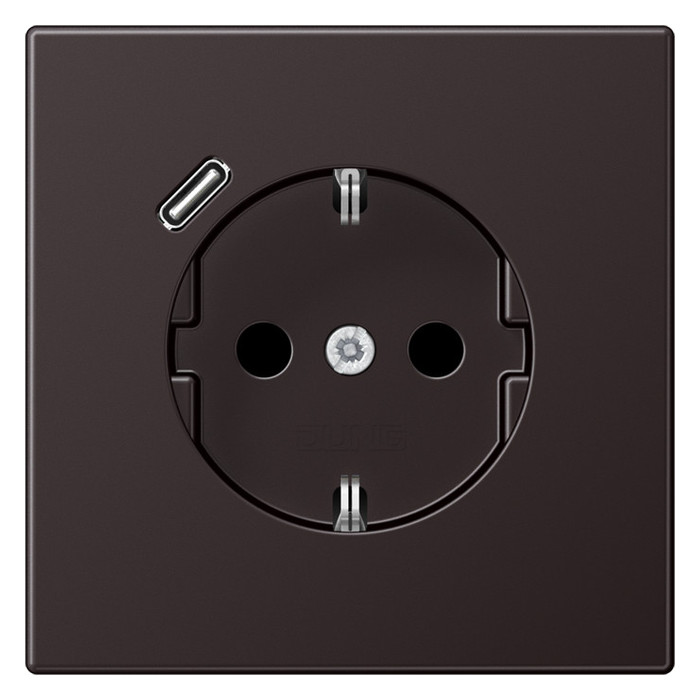 Розетка с USB Jung LS METAL, скрытый монтаж, с заземлением, алюминий темный, AL1520-18CD-L