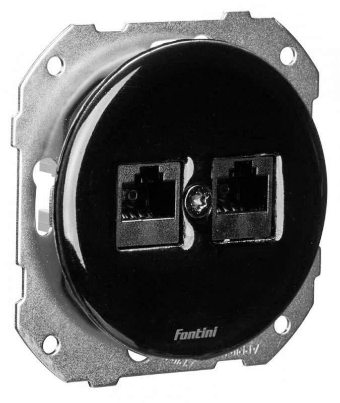 Розетка телефонная 2xRJ11 Fontini DO, скрытый монтаж, черный, 34706272
