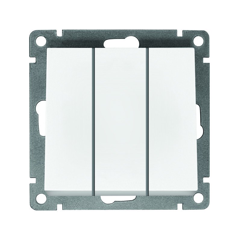 Выключатель трехклавишный серия Афина, с/у, 10А, 220В, белый (еврослот)