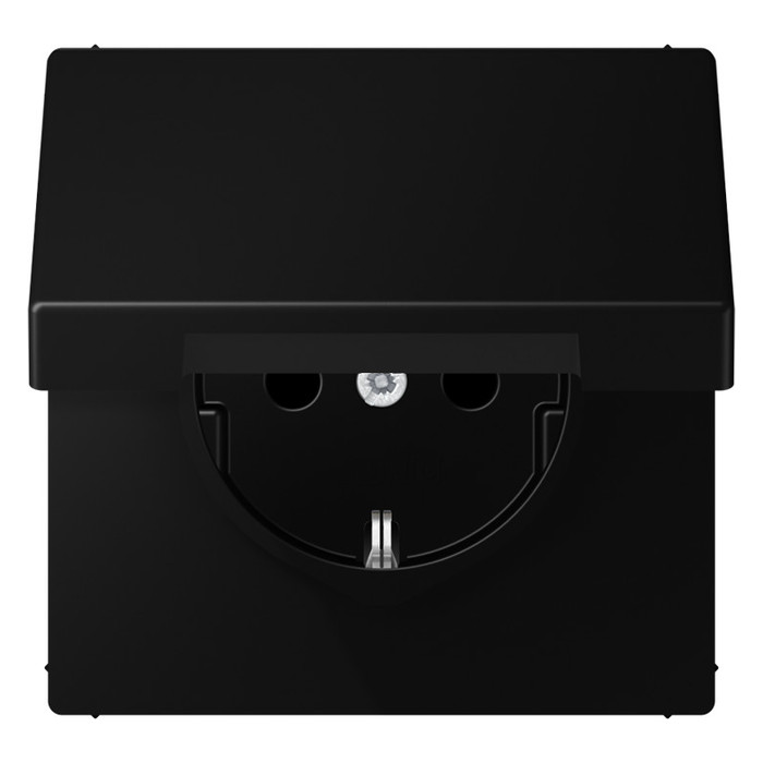 Розетка Jung LS 990, скрытый монтаж, с заземлением, с крышкой, со шторками, черный матовый, LS1520BFKIKLSWM