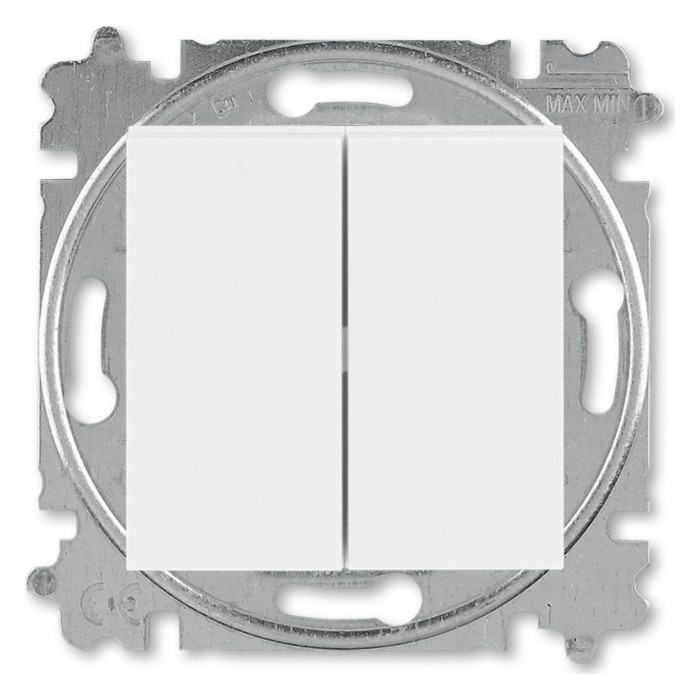 Выключатель двухклавишный ABB LEVIT, белый // белый, 2CHH595245A6003