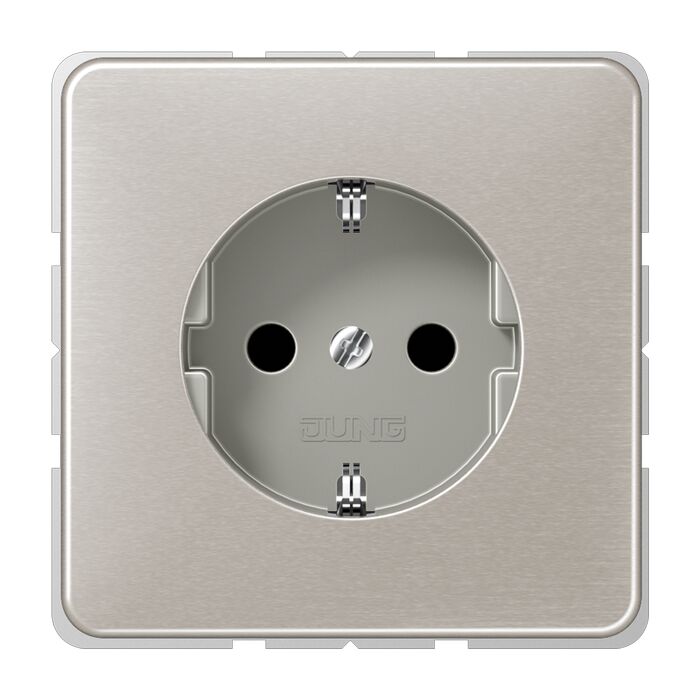 Розетка Jung CD 500, скрытый монтаж, с заземлением, со шторками, платина, CD520KIPT