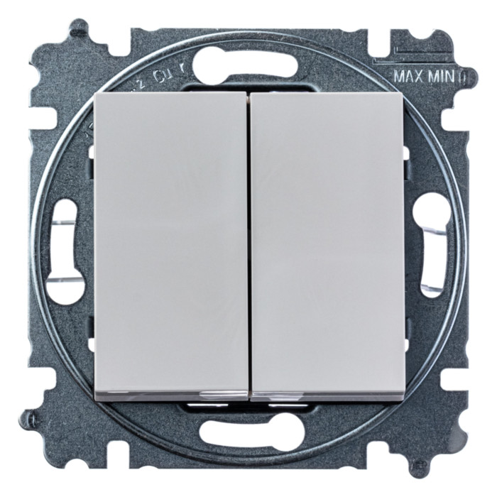 Выключатель двухклавишный ABB LEVIT, серый // белый, 2CHH590545A6016