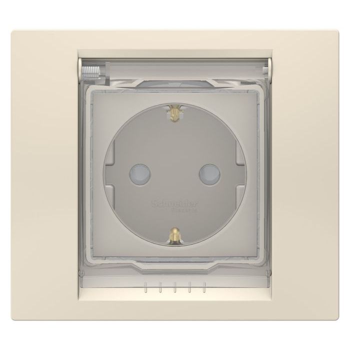 Розетка Schneider Electric UNICA NEW, скрытый монтаж, с заземлением, , со шторками, бежевый, NU003744