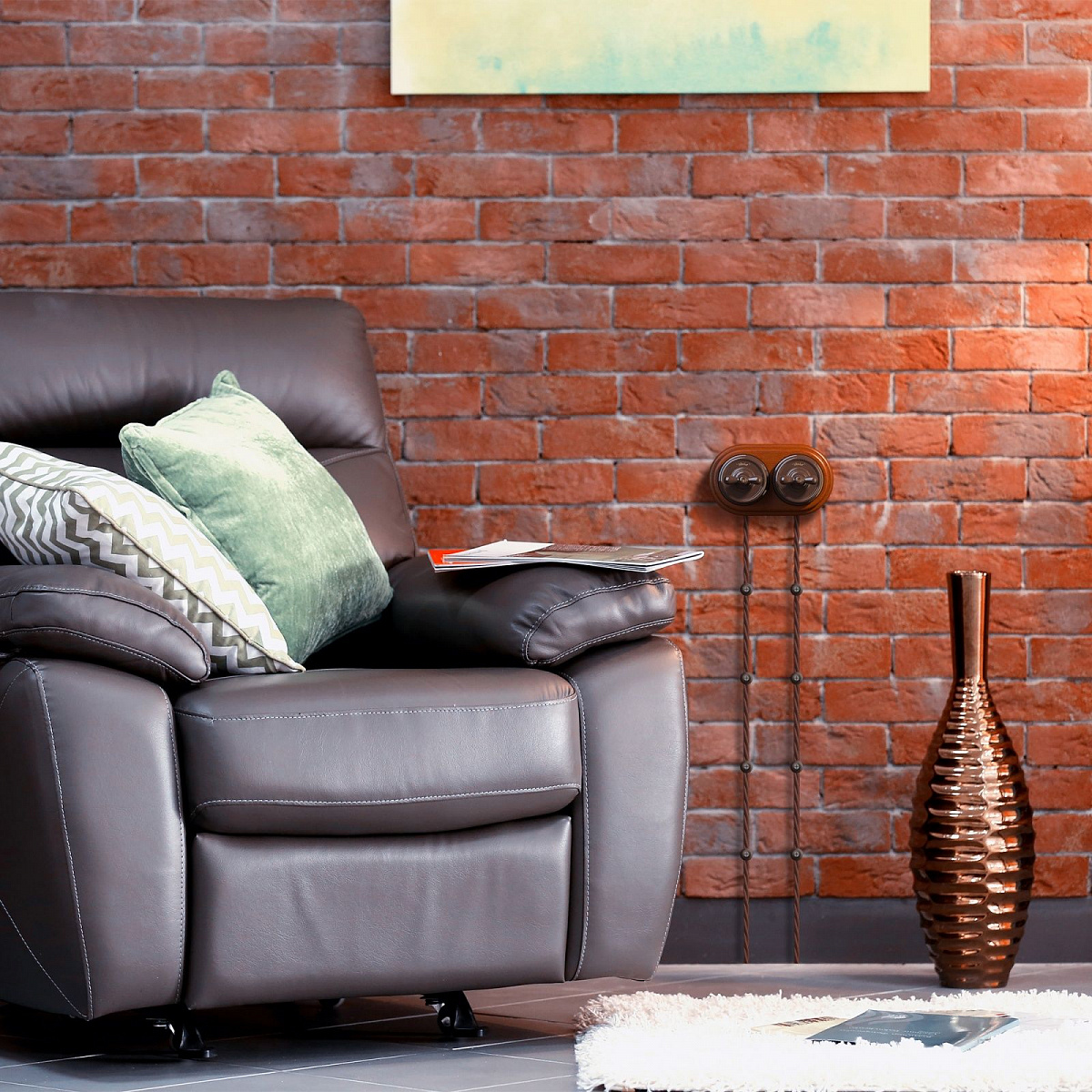 Переключатель/выключатель одноклавишный коричневый ретро W5612014